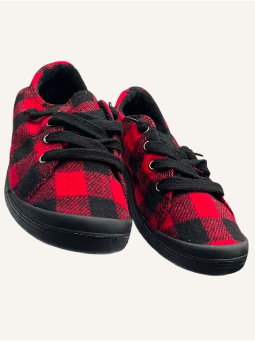 Forever Comfort Sutton Red Black Buffalo Plaid Sneakers Size 6.5 NWOB - Picture 5 of 8